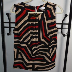 Calvin Klein Large Size  Sleeveless Top; red, black, tan